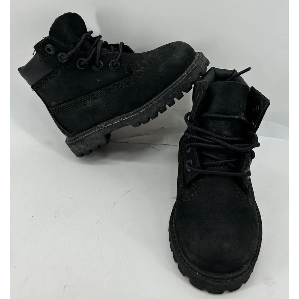 Timberland 12807 Black Leather Combat Boots Kids Size 7M